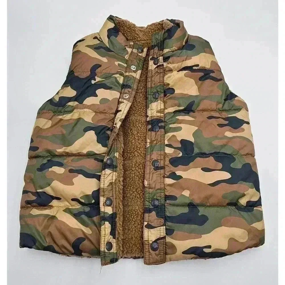 Gap Boy's Size 4 Reversible Camo and Tan Fleece Puffer Vest